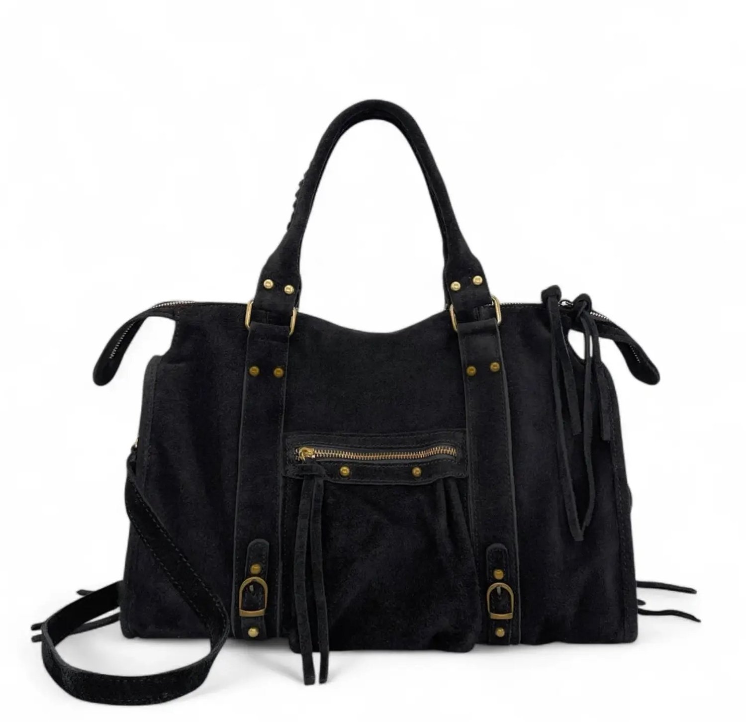 Damestas - It Girl Bag - City Bag - Capucine Large – Zwart - Dames Handtas – Echt Suède Leer – 41 cm – Laptoptas tot 16 inch – Schoudertas – Zwart.