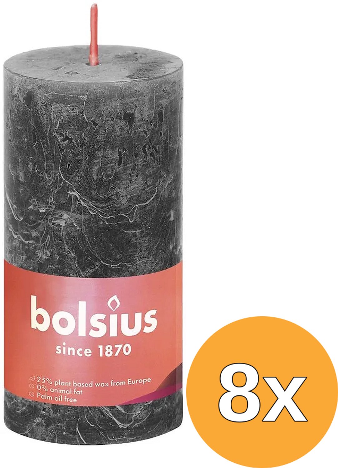 Bolsius Stompkaarsen Shine 8 st rustiek 100x50 mm stormgrijs