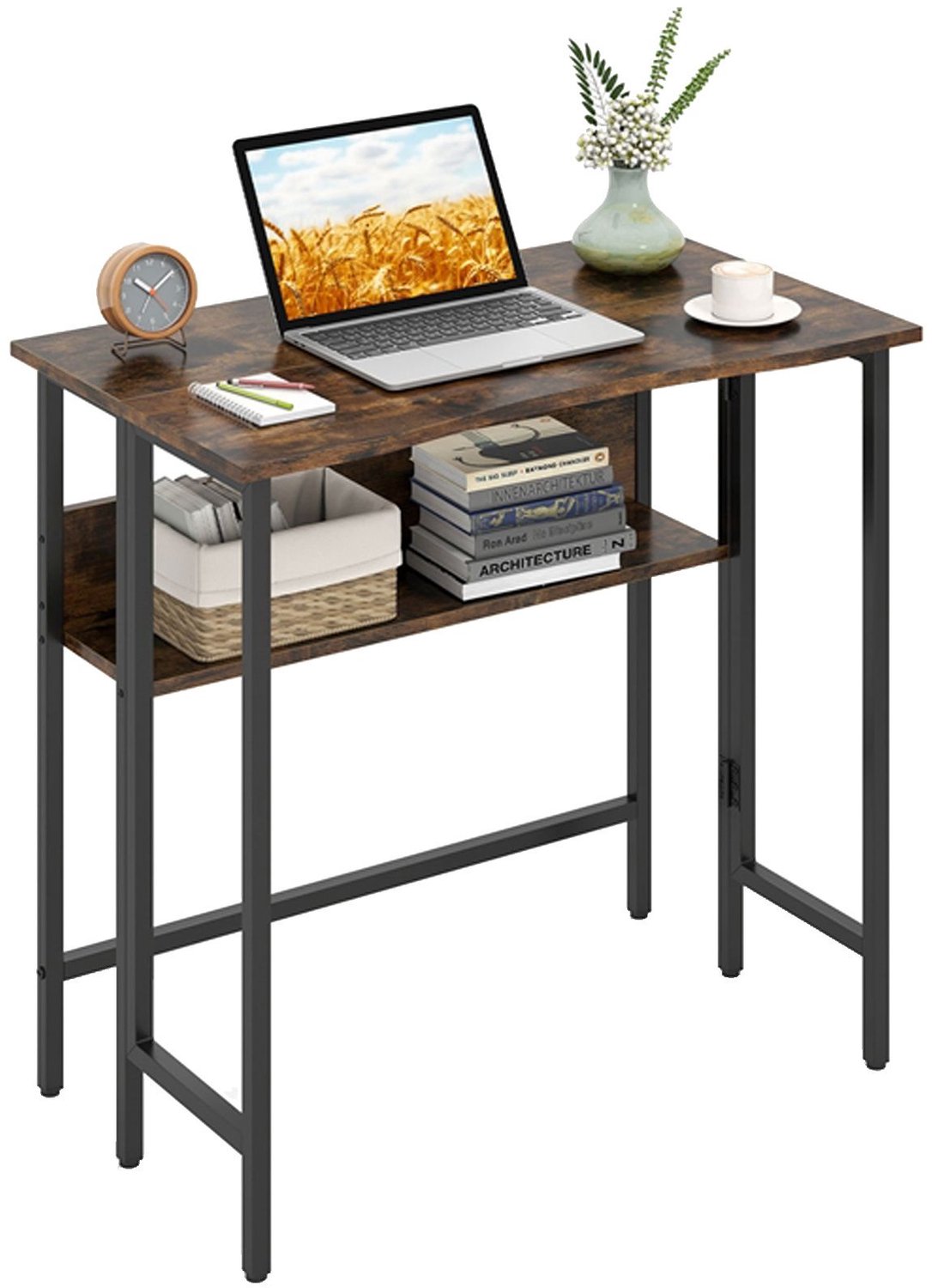 SureDeal® - Bureau - Opklapbaar - Opbergvak Computerbureau Hout - 80x47x76 cm - Koffiebruin