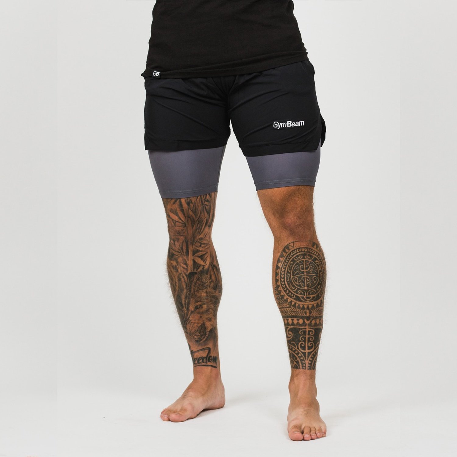 GymBeam Heren 2in1 Korte Broek Zwart Grijs L