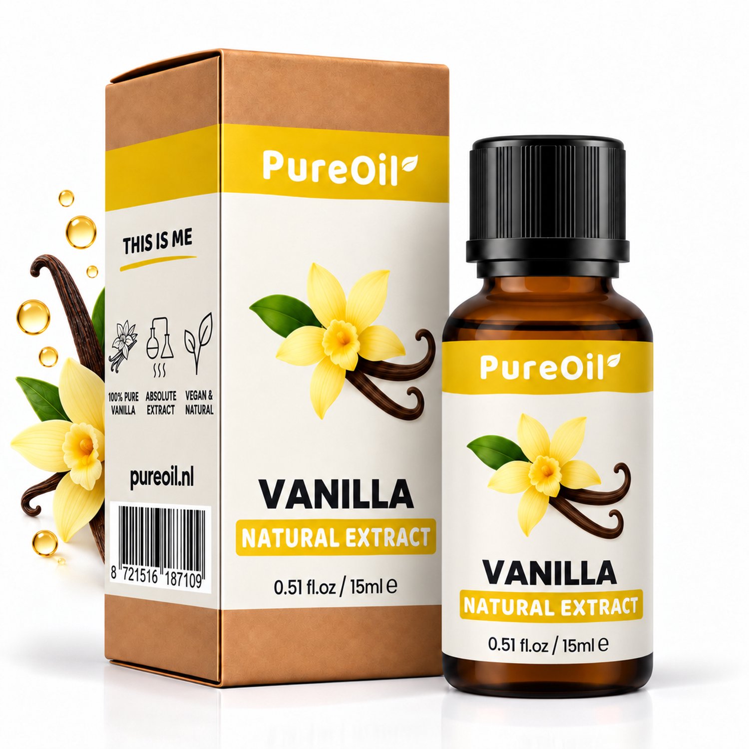 PureOil – Vanille Olie – 15ml – 100% Puur, Natuurlijk & Vegan – Vanilleolie Voor Haar | Huid | Gezicht | Scalp | Diffuser | Aromatherapie