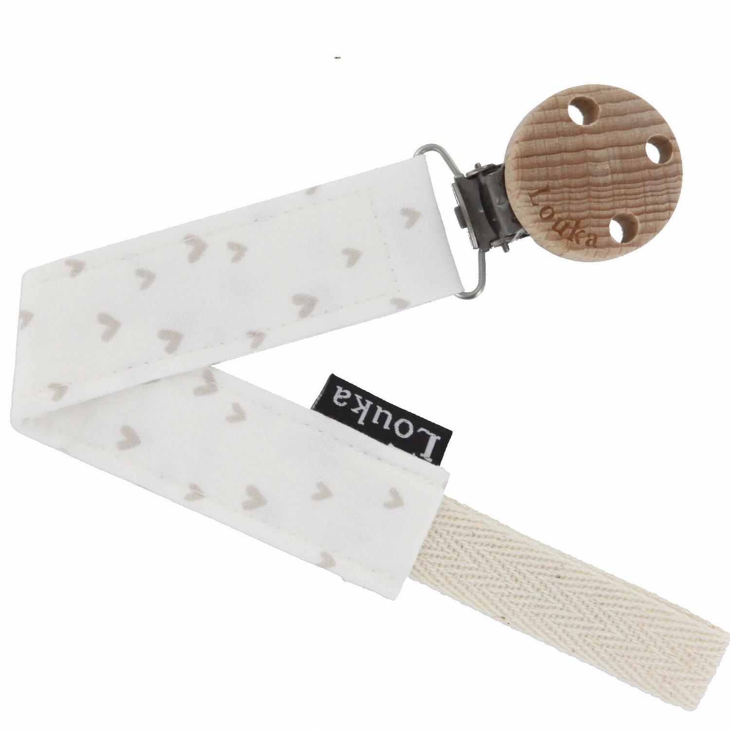 Louka Speenkoord mini hartjes écru - houten clip - speenketting