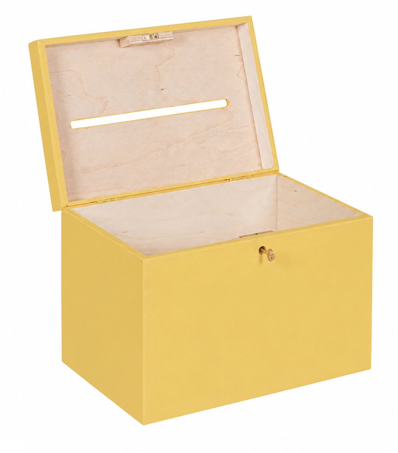 HAUDT® Enveloppenkist met slot BAS Boterbloem - 29 x 20 x 21 cm - houten kist met slot - incl. koperen sleutel - gele opbergkist
