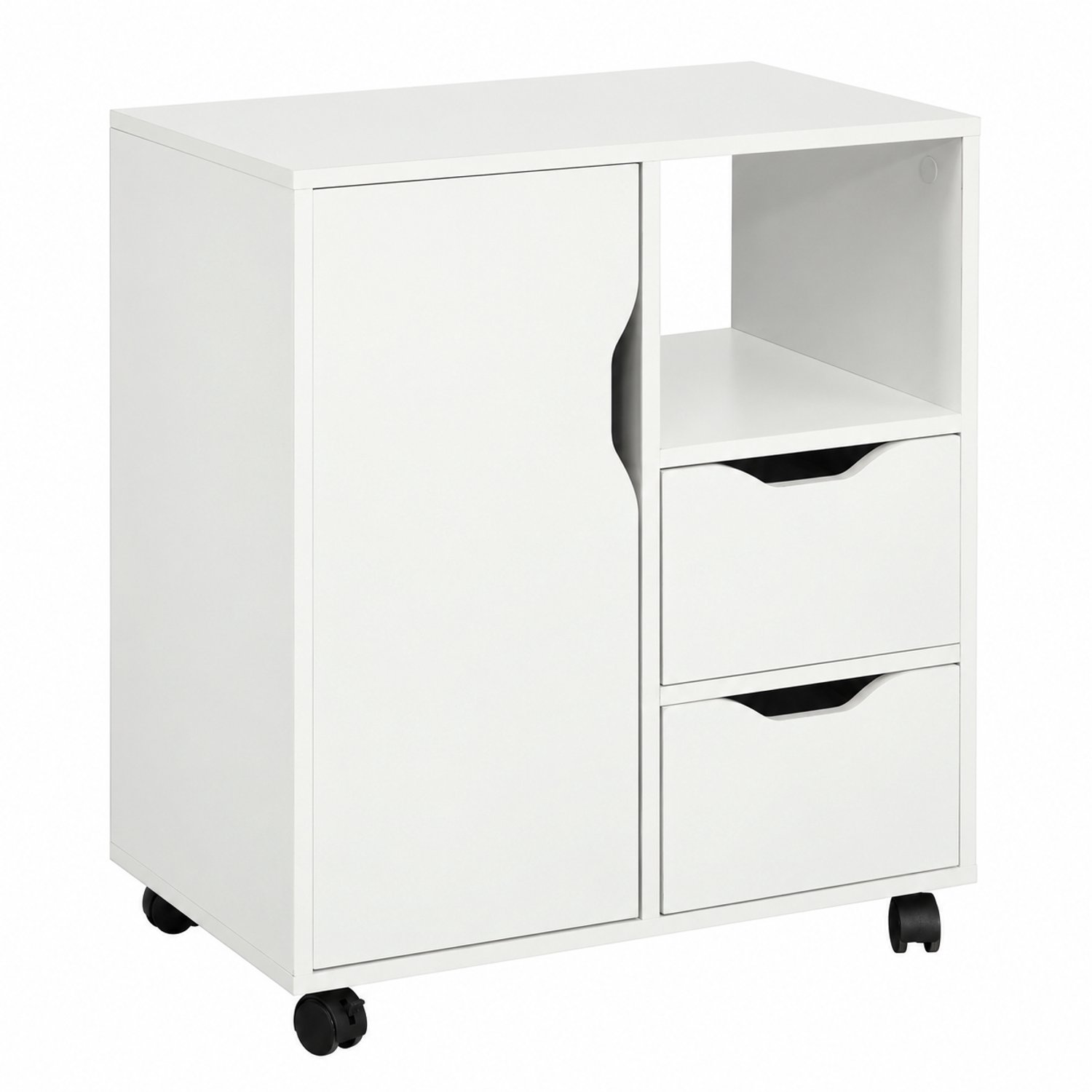 Sellino Kantoorkastje - Printerkastje - Moderne Kast op Wielen - 2 Lades, 1 Deur & Ruime Opbergruimte - 60 x 35 x 70 cm - Wit