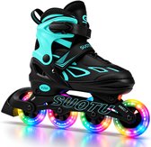 Suotu Skeelers - Inlineskates Verstelbaar - Skeelers meisjes en jongens - Maat: EUR 28-31 - Lichtgevende wielen - S79 - Groen/Zwart - S