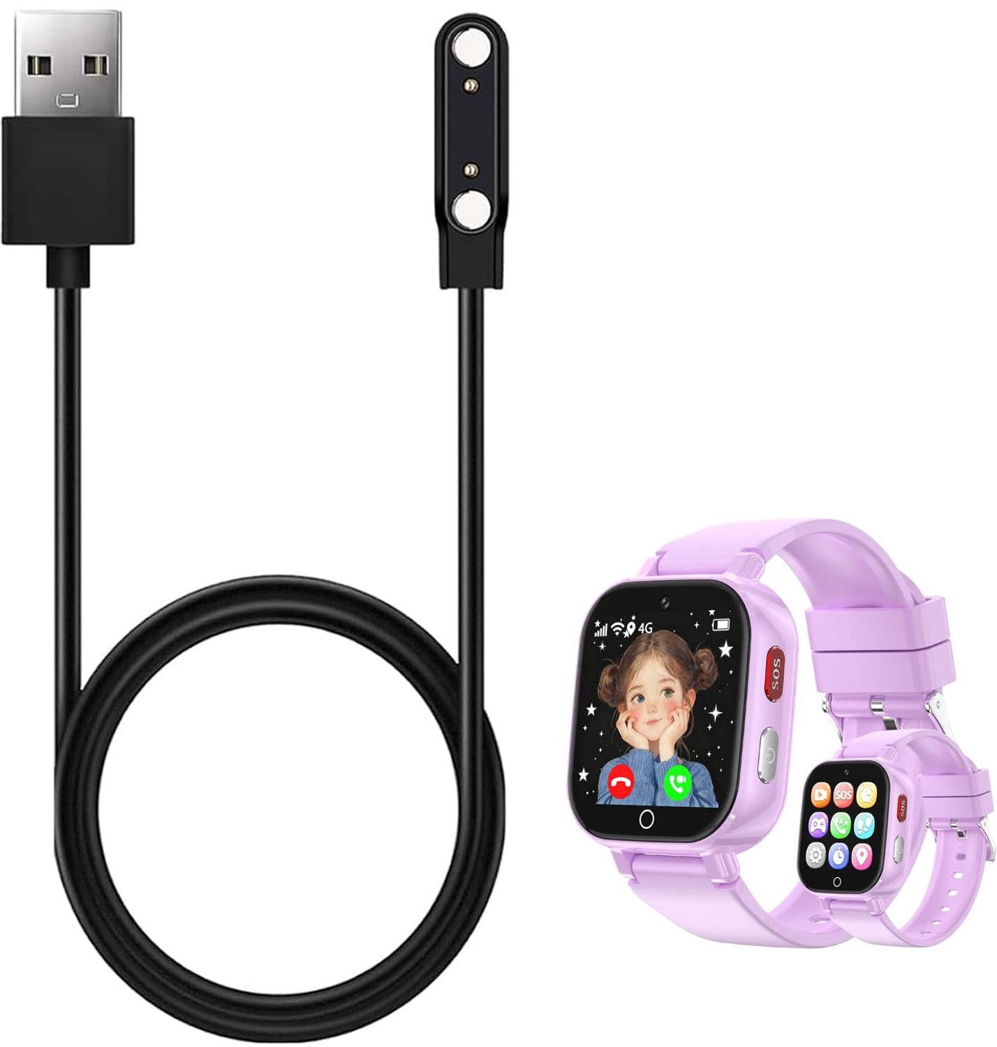 USB-kabel compatibel met smartwatch PTHTECHUS kindersmartwatch A28 (1 kabel) - ShopVlot