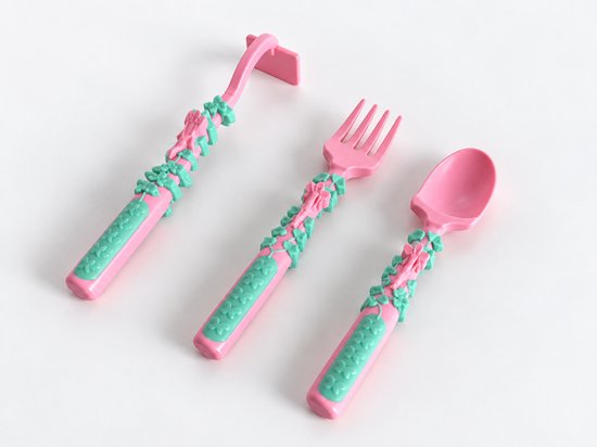 LuukyBB Montessorri Kinderbestek Set - 3 delig Oefenbestek Dinosaurs - Siliconen Plastic Bestekset Dino - Kinderen, Peuters, Kleuters, Baby's - Kinderservies Cadeau Jongens Meisjes - Vork Kinderservies Speelgoed van LuukyBB — afbeelding 2