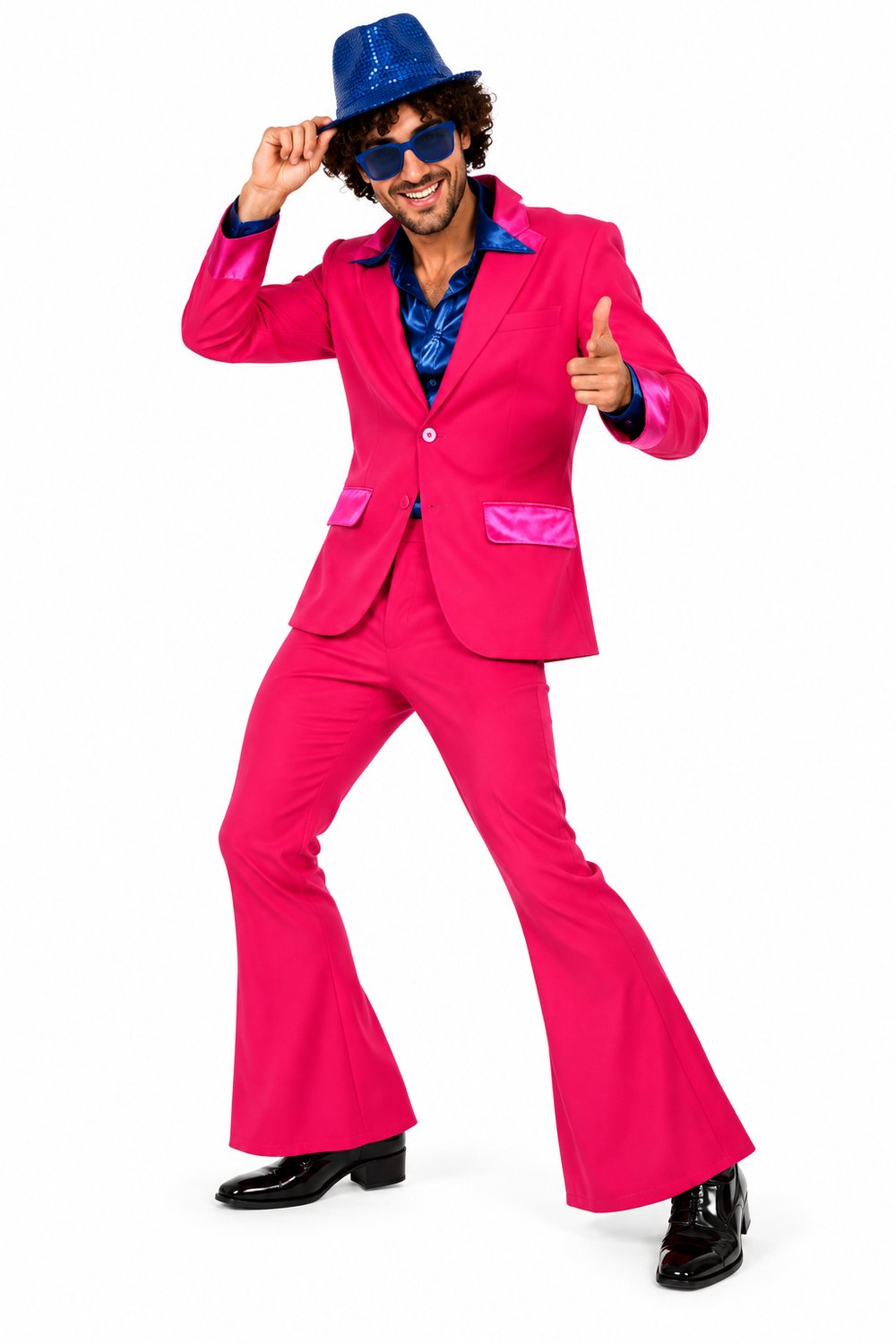Disco Kostuum Heren Roze – Jaren 70 Verkleedpak met Uitlopende Broek - Maat S
