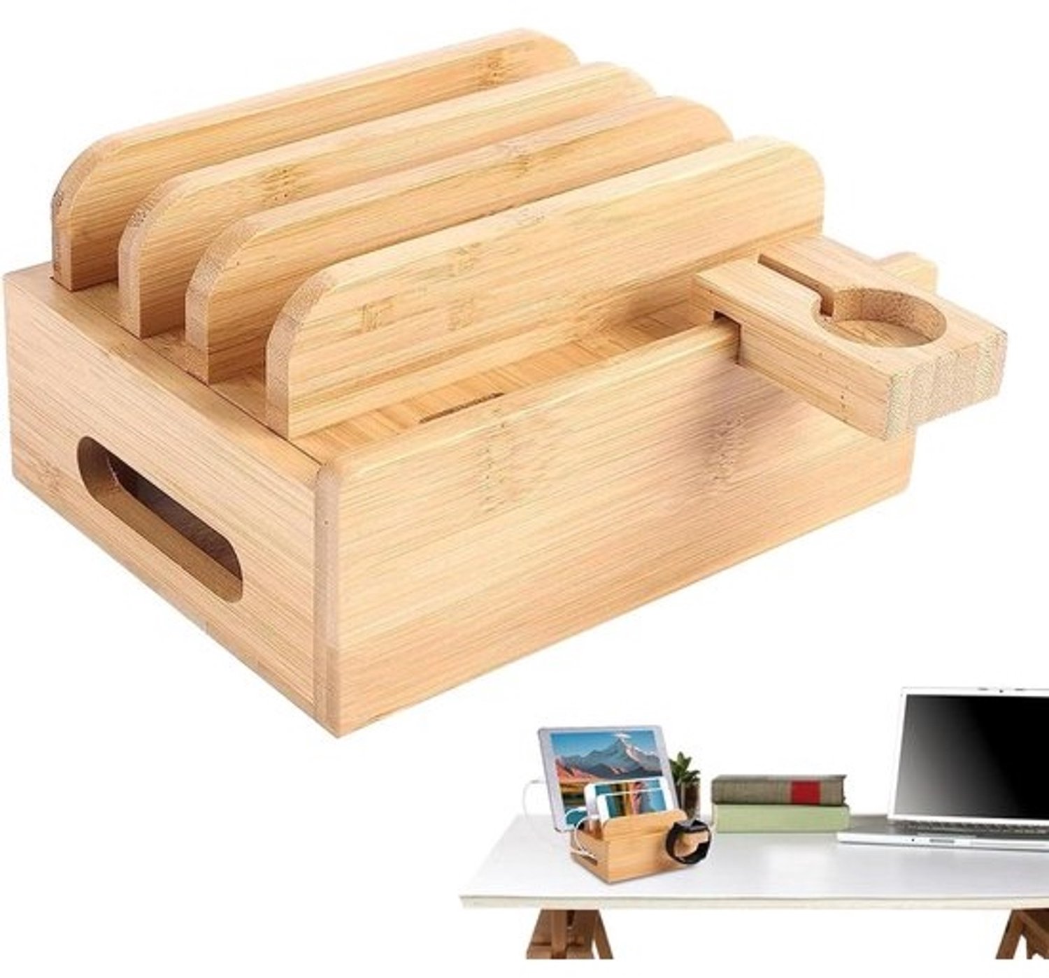 Houten Laadstation - Oplaad Dock - Apparaten Organiseren - Multifunctioneel Ontwerp - 168 cm - Natuurlijk Hout