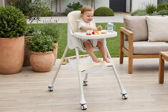 Kinder eetstoel 4-in-1 met riemen en dienblad - Beige — afbeelding 4