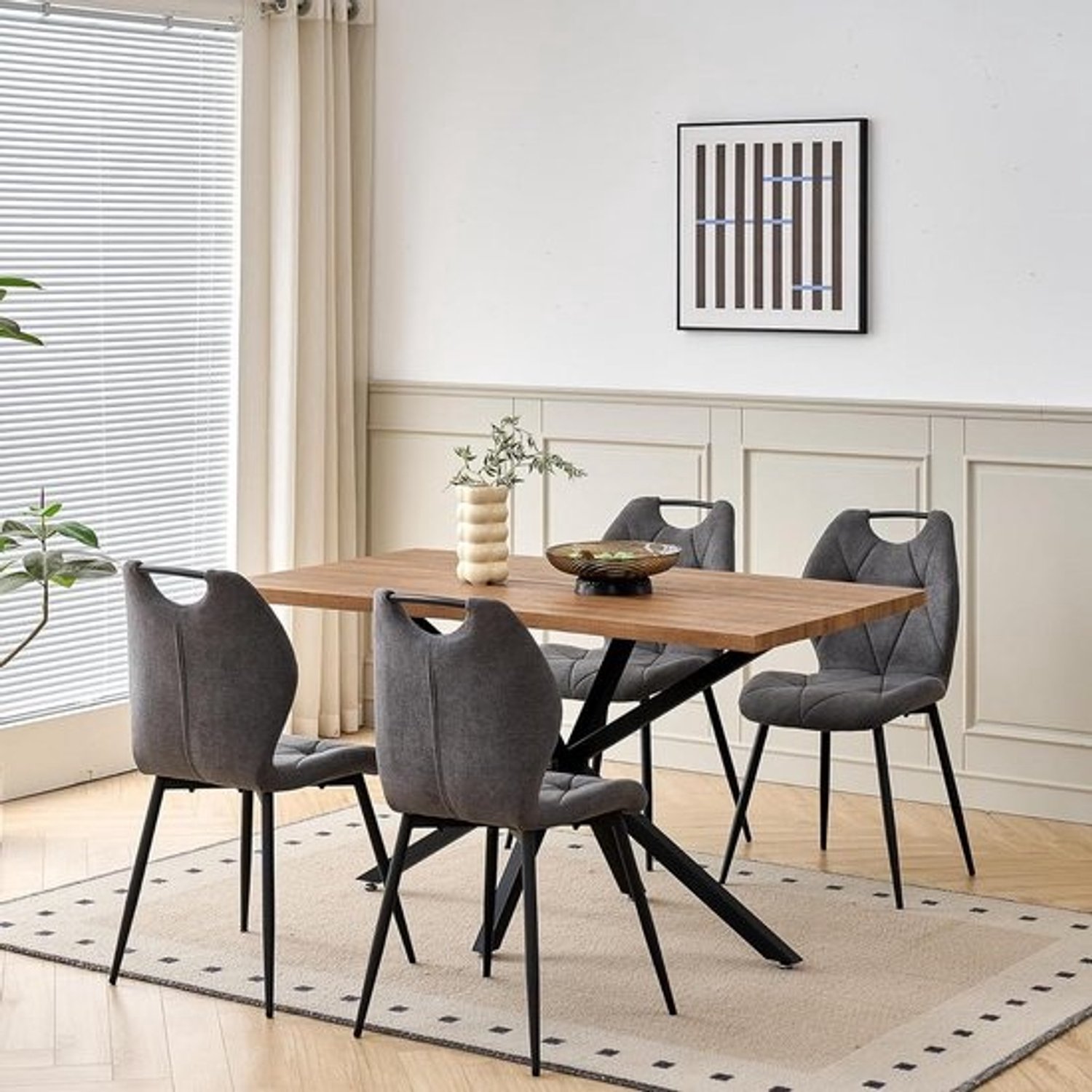 Eettafel met stoelen - Eetkamerset Keukentafel - Samen eten - Industrieel design - 140x80x75cm - Donker hout grijs