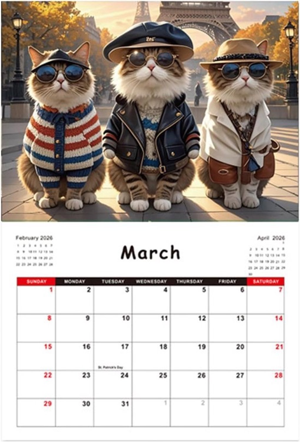 Kattenkalender 2026 - Wandplanner Maandkalender - Jaar Plannen - Creatieve Kattenmotieven - A4 Formaat - Multicolor