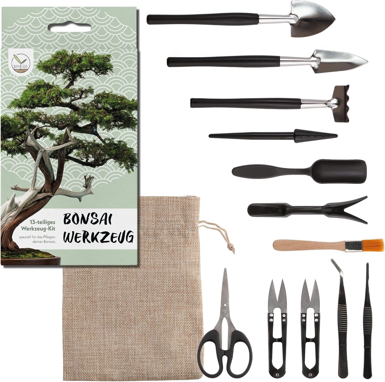 Bonsai Gereedschap Set - Groen - 13-delige Mini Tuingereedschapset met Opbergtas - Voor Bonsai en Kamerplanten