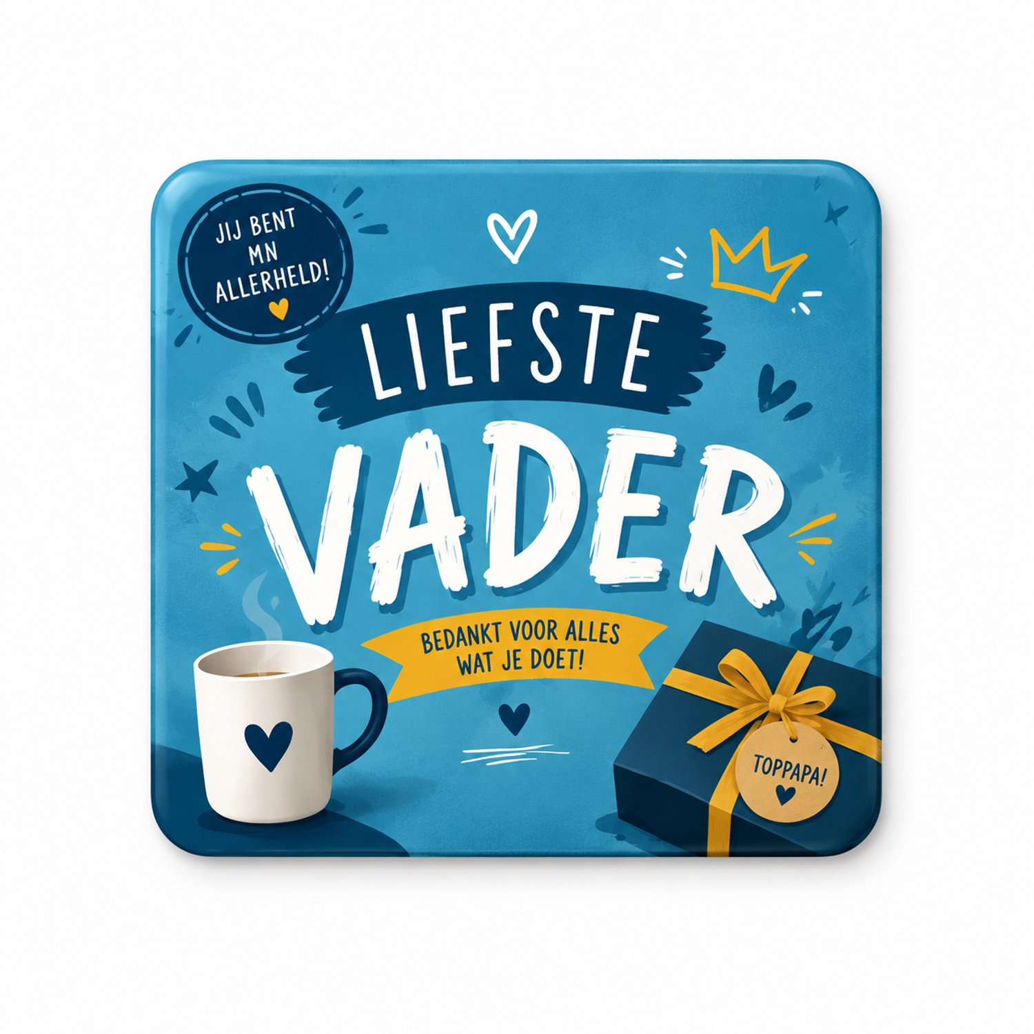 Koelkastmagneet MDF Liefste Vader – Blauwe Magneet 9x7 cm – Cadeau voor Papa – Vaderdag Bedankje