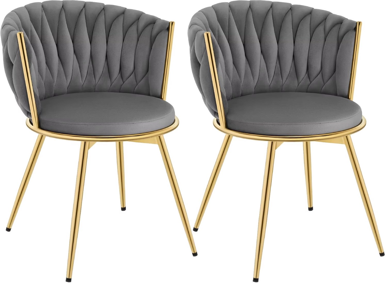 Whoopr® Set van 2 Draaibare Eetkamerstoelen – Fluwelen Stoelen met Ergonomische Rugleuning – 360° Draaibaar – Goudkleurige Metalen Poten Grijs