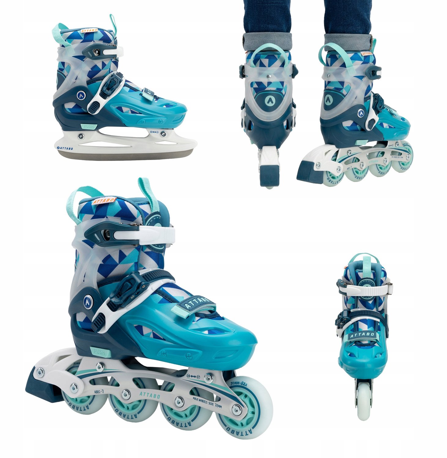 ATTABO Flashled Kinder rolschaatsen/schaatsen 2-in-1 LED