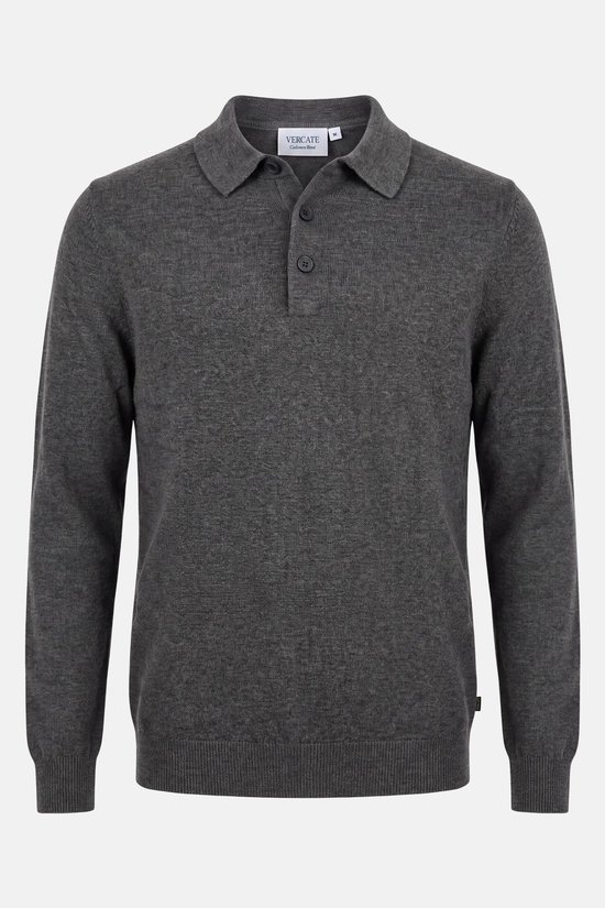 Donkergrijze polotrui met lange mouwen, Vercate-label in de nek en een knoopsluiting.