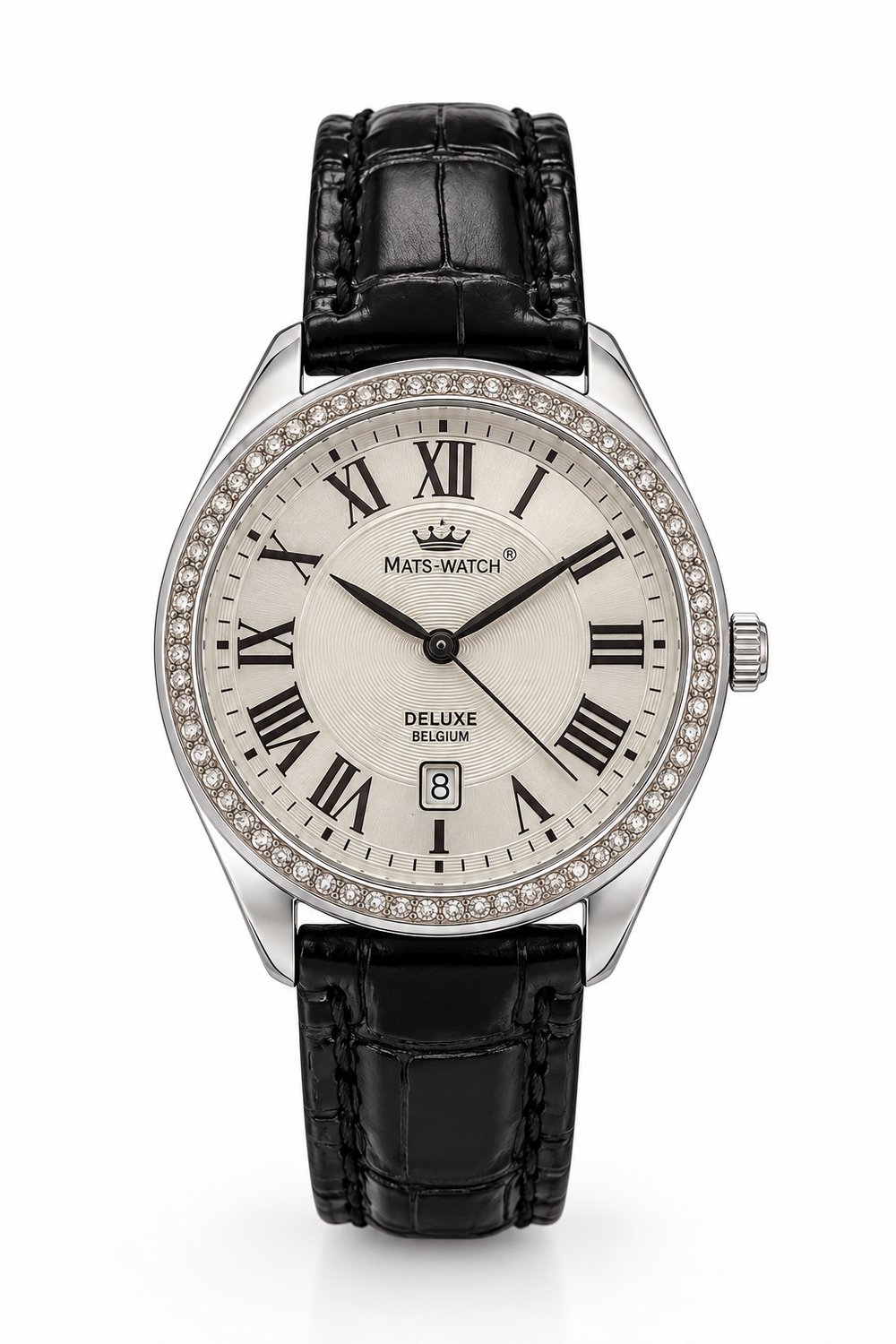 Mats-Watch - Roman - Dameshorloge - Zwarte Leren Horlogeband - Quartz - Waterdicht