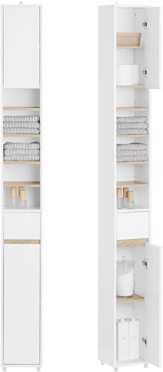 Molhaus Badkamerkast - 20 x 20 x 180 cm - Wit - 5 Vakken en 1 Lade
