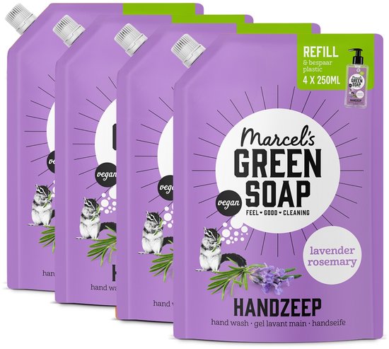Marcel's Green Soap Handzeep Navulling - Grootverpakking - Lavendel & Rozemarijn - 4 x 1L