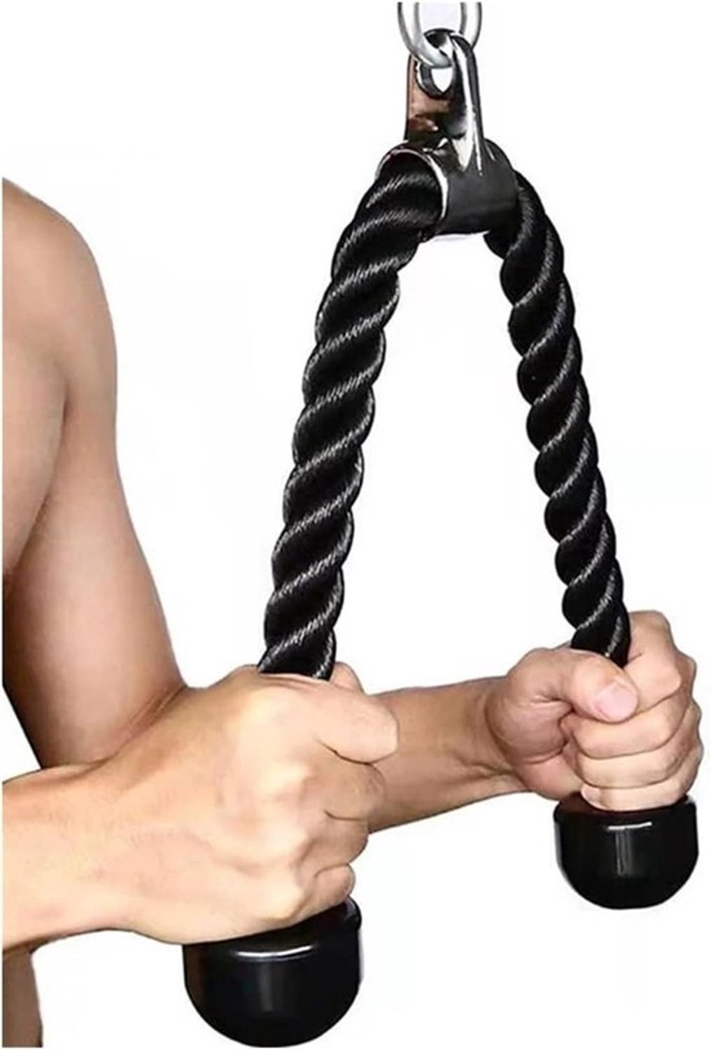 Triceps Touw - Fitness Touw Kabel Touw - Kracht Training - Verbeterde Grip - 70 cm - Zwart/Bruin