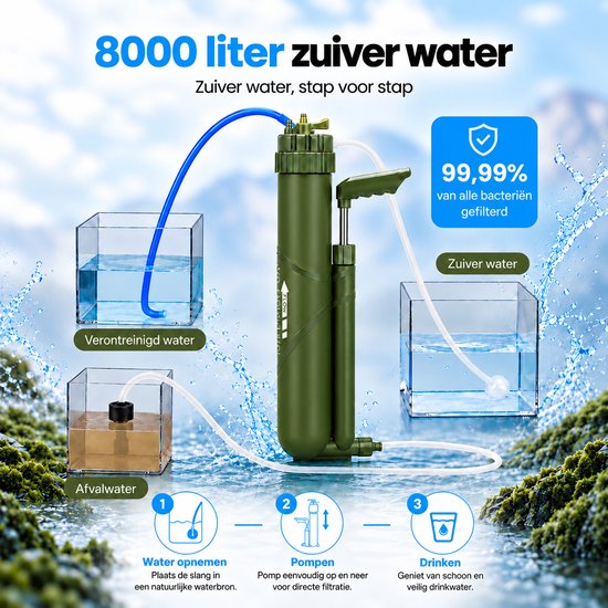 Zwoli® Waterfilter - 8000L - Waterzuiveringsapparaat - Noodpakket - Waterfiltersysteem - Outdoor - Groen — afbeelding 4