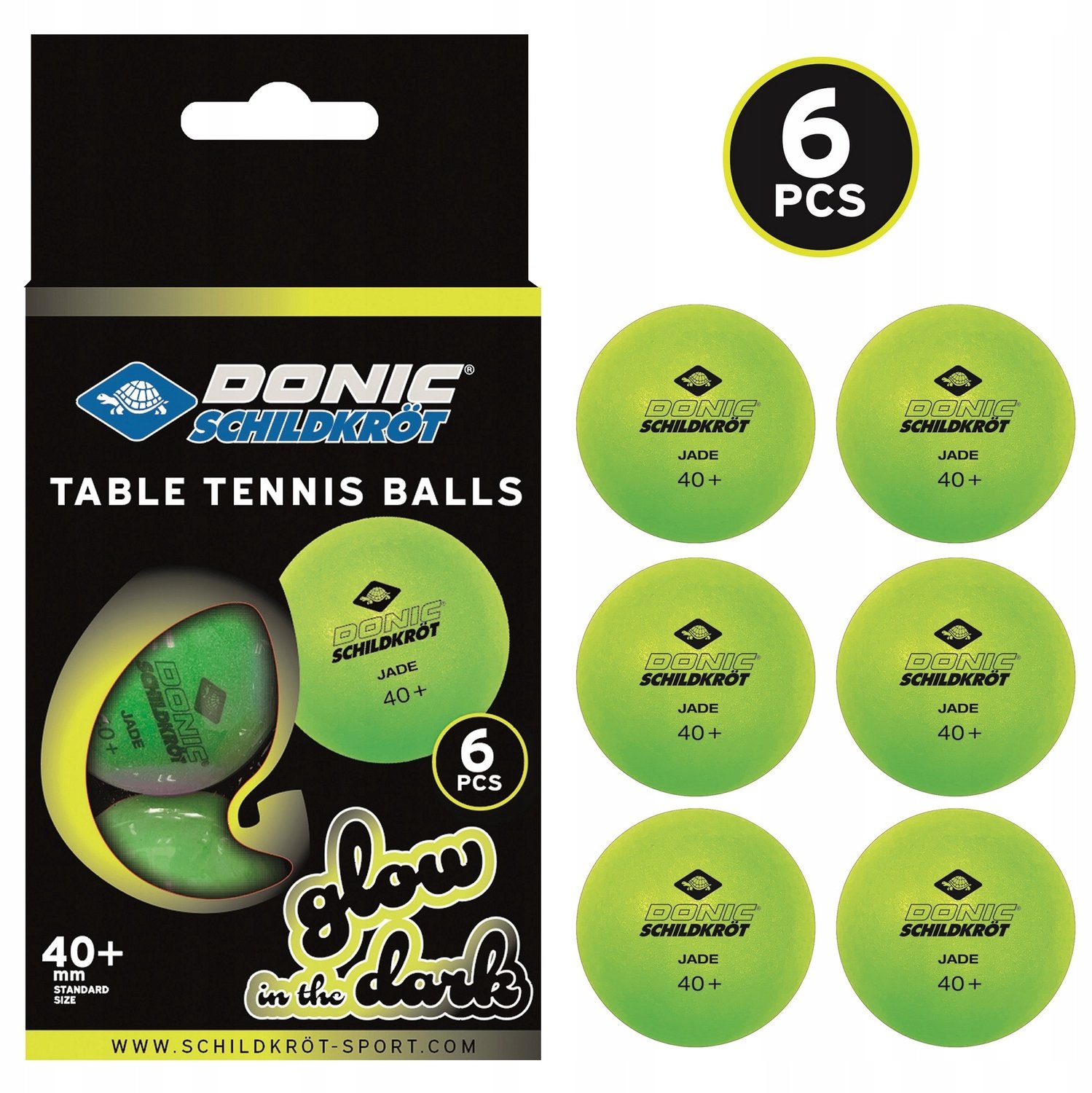 Glow-in-the-dark Tafeltennisballen, 6 stuks, 40+
