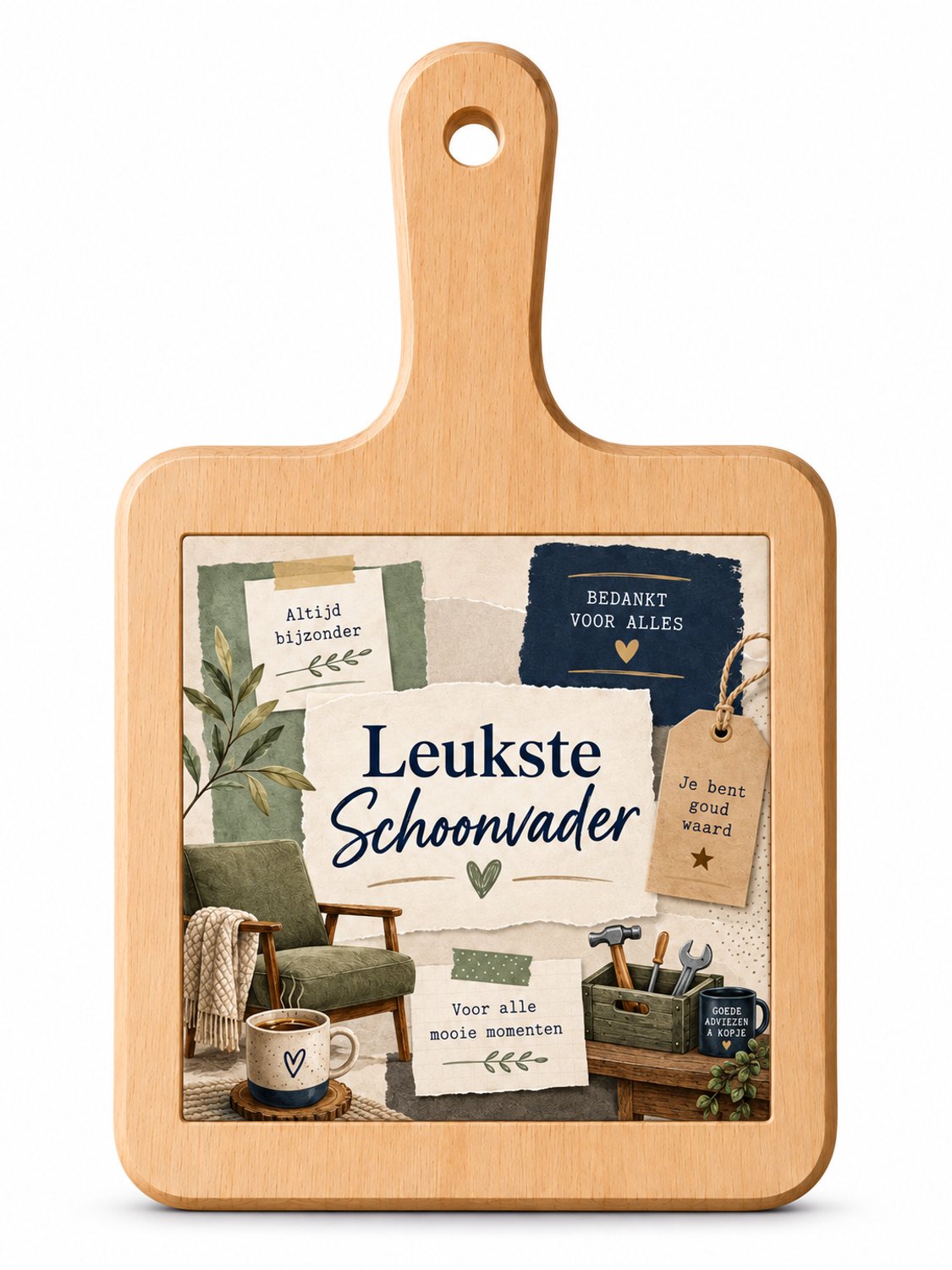 Kaasplank Leukste Schoonvader – 18 x 31 cm – Houten Serveerplank met Tegel – Cadeau voor Schoonvader