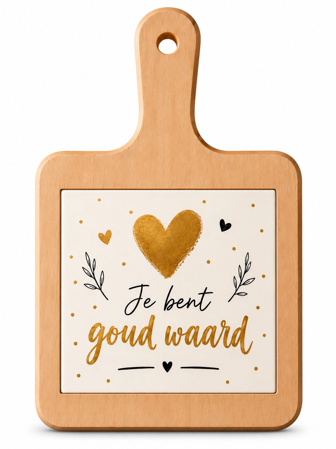 Houten Kaasplank Je Bent Goud Waard – Gouden Hart – 18 x 31 cm – Met Bedrukte Tegel – Cadeau