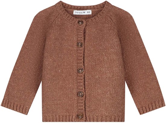 Bruin gebreid vest voor baby's met knoopsluiting en Prénatal label maat 62.