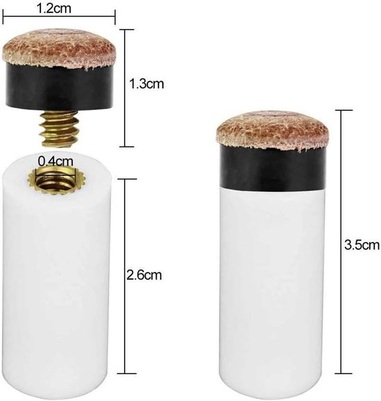 Amacoam Billiard Cue Spitzen 20pcs 12mm Hard Billiard Cue Copper Screw Replacement Tips with Pool Queue Clamps for Billiard Sticks Snooker Pool Queues — afbeelding 3