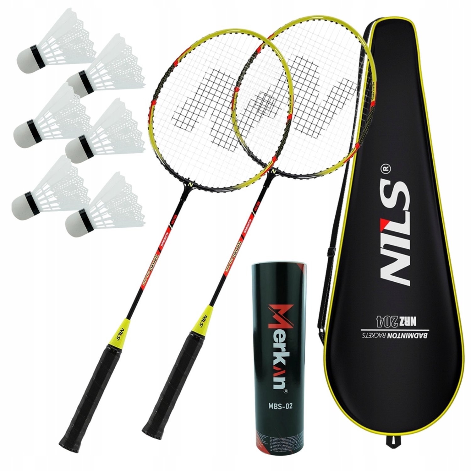 Badminton Set NILS: 2 Rackets, 6 Shuttlecocks & Bag - Recreational Play