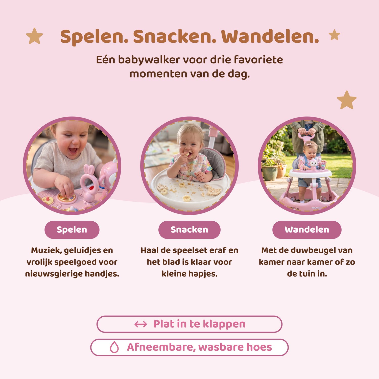 Twinky® Loopstoel Baby – Inklapbare Loopwagen met 3-delige speelset – Babywalker & Loopstoeltje inclusief Voetenmat en Steel – foto 5
