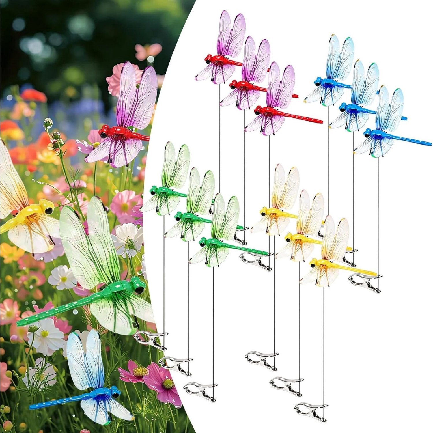 Libelle Clip–12 stuks-3D Neplibellen – Insectenwerend, Meerkleurig