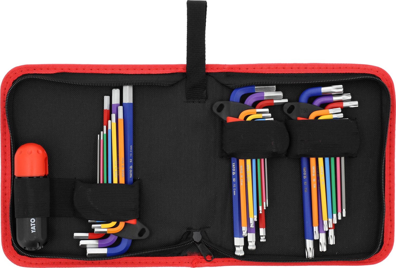 YATO YT-05661 Inbussleutel & Torx Sleutelset 28-Delig - S2 Staal (HRC 58-62) - Gekleurd met Maataanduiding - Inbus, Kogelkop Inbus & Tamper Torx Security - Extra Lang in Houder