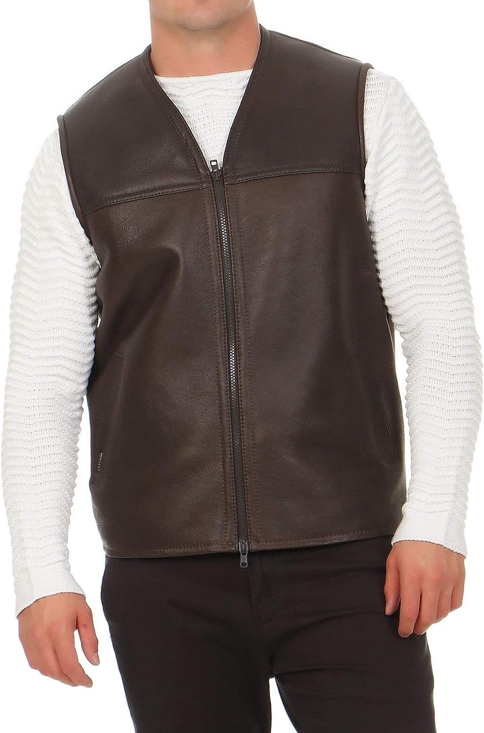 Vest van lamswol, zonder kraag, bruin