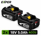 EXPER® - Duopack 5.0Ah 18V Accu - Geschikt voor Makita® - 2 Stuks - 5000mAh - LED Indicatie - Li-ion Accu - BL1850B