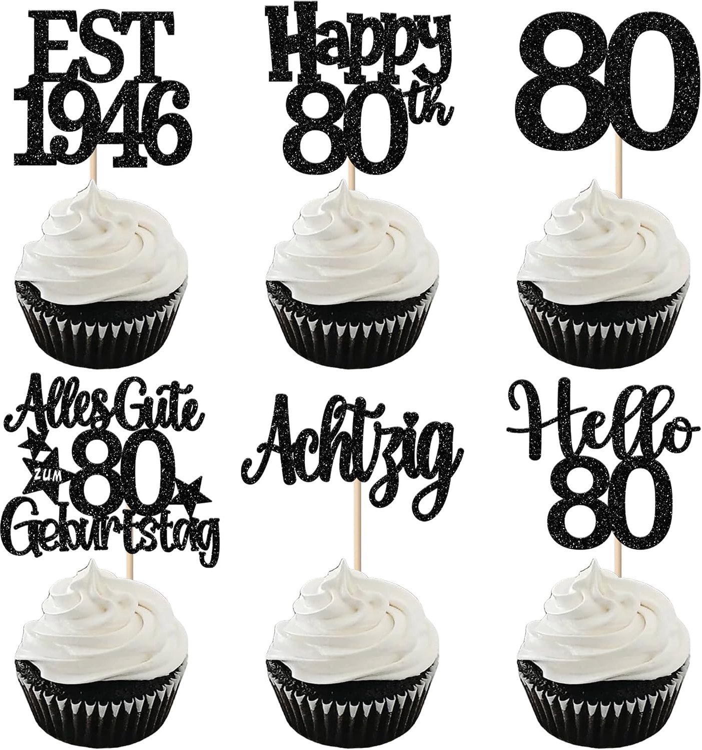 80e verjaardag taartdecoratie glitters 24 stuks