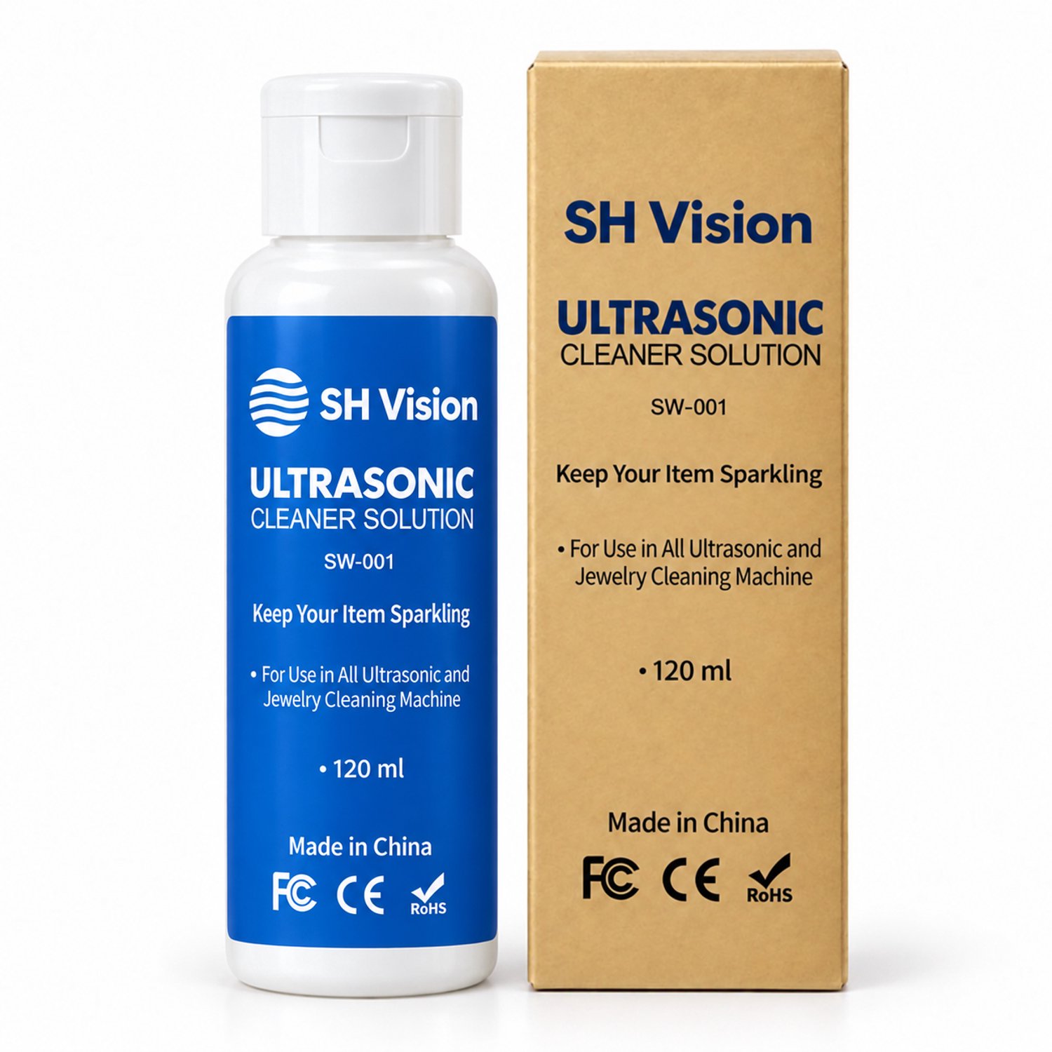 Ultrasoon Reiniger Vloeistof 120 ml – Geconcentreerde Reinigingsvloeistof voor Ultrasoon Reiniger – Brillen & Sieraden – SH Vision