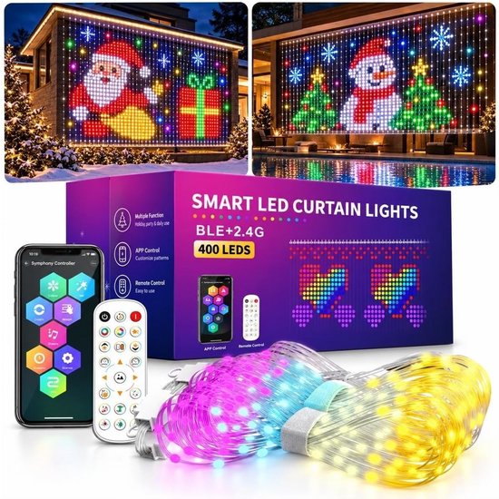 2×3M LED Gordijnverlichting - 400 RGB LED - Smart LED Lichtgordijn - Kerstverlichting Buiten - Slimme RGB Sfeerverlichting met App, Dimbaar, Muziekgestuurd & DIY Patronen, Feestverlichting en Kerst, Gordijnen en Buitenmuren