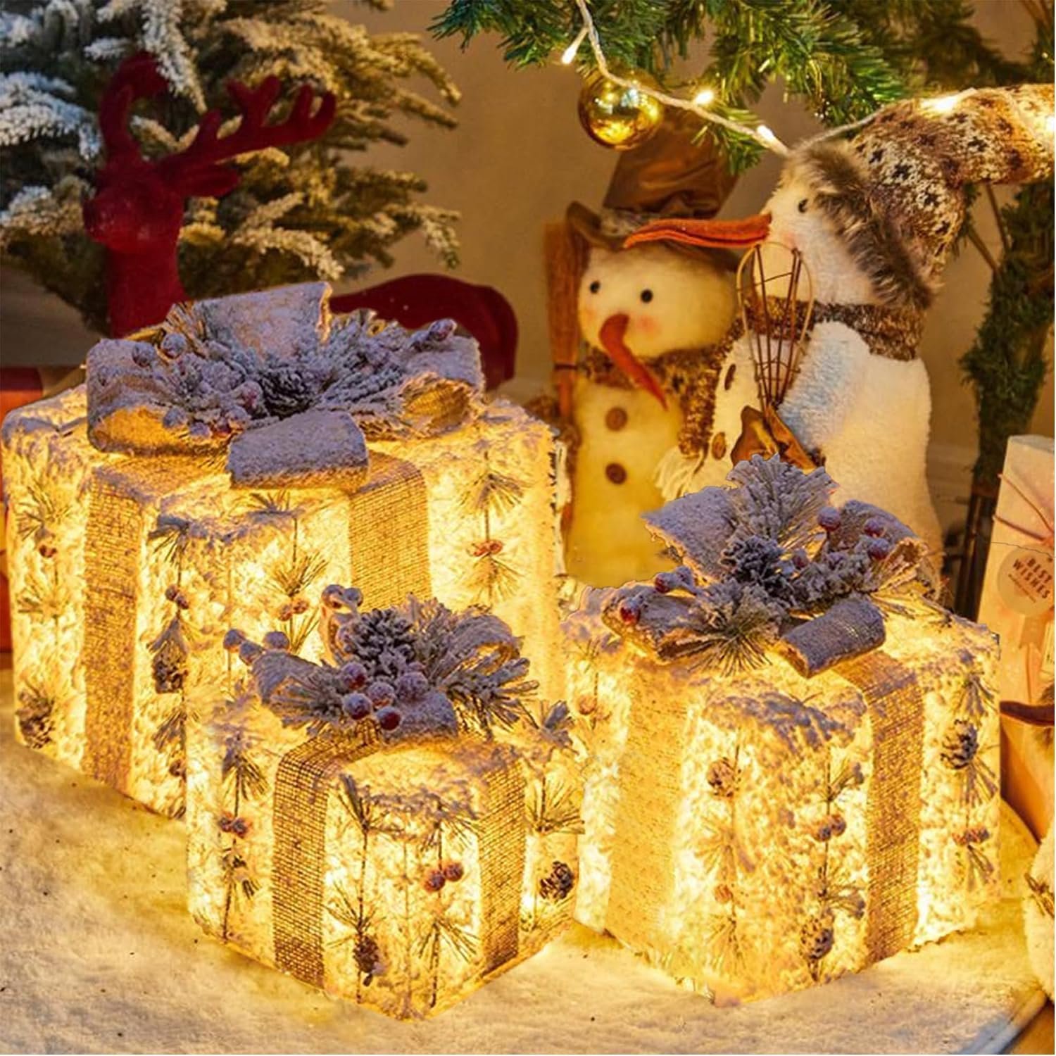 Kerstverlichting - Set van 3 verlichte geschenkdozen - Kerstverlichting figuur - Kerstlampjes - LED kerstdecoratie pakjesverlichting - Kerstversiering - Cadeauset - Geschenkdoos - Kerstcadeau - Kerst Figuur - Kerstlampjes - Sneeuwvlok – foto 2