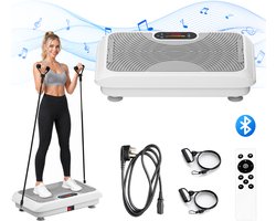PULSE360 Trilplaat- Trilplaat fitness - Inclusief weerstandsbanden - 5 trainingsprogramma's - 99 snelheidniveaus - Met bluetooth muziek Vetverbrandingsapparaat met bewegingsgevoelige start-/stopfunctie Thuis Fitness -Wit