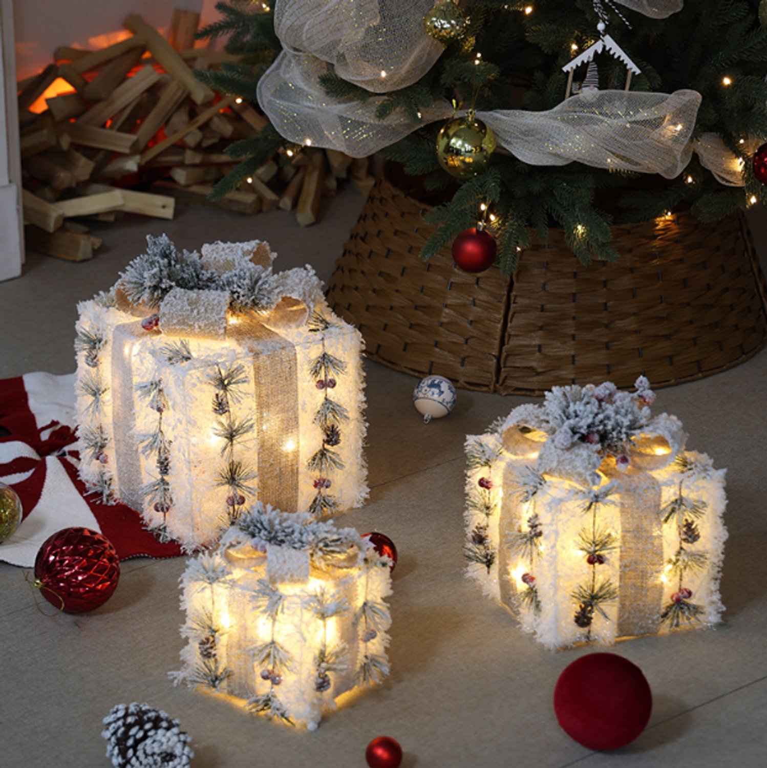 Kerstverlichting - Set van 3 verlichte geschenkdozen - Kerstverlichting figuur - Kerstlampjes - LED kerstdecoratie pakjesverlichting - Kerstversiering - Cadeauset - Geschenkdoos - Kerstcadeau - Kerst Figuur - Kerstlampjes - Sneeuwvlok – foto 7