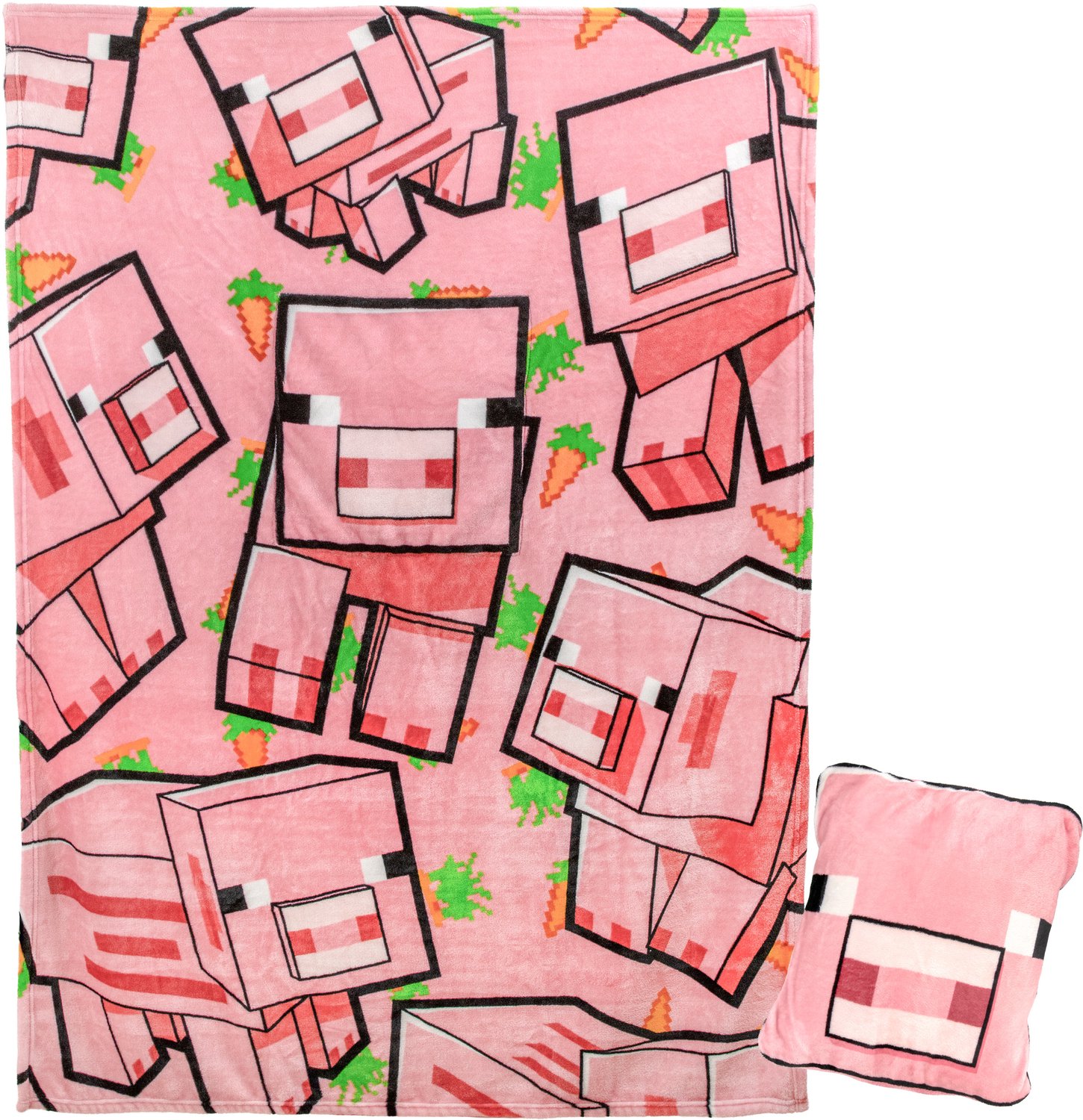 Minecraft Pig 2-in-1 kussen deken - Officieel gelicentieerde Microsoft reisdeken, opvouwbare zachte fluffy plaid, compact ontwerp voor woonkamer of slaapkamer decoratie, 120cm x 150cm - Paladone