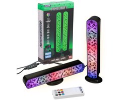 Minecraft Light Bar Set van 2 – Officieel Gelicentieerde RGB Lichtbalken met Afstandsbediening & Muziekmodus- Paladone
