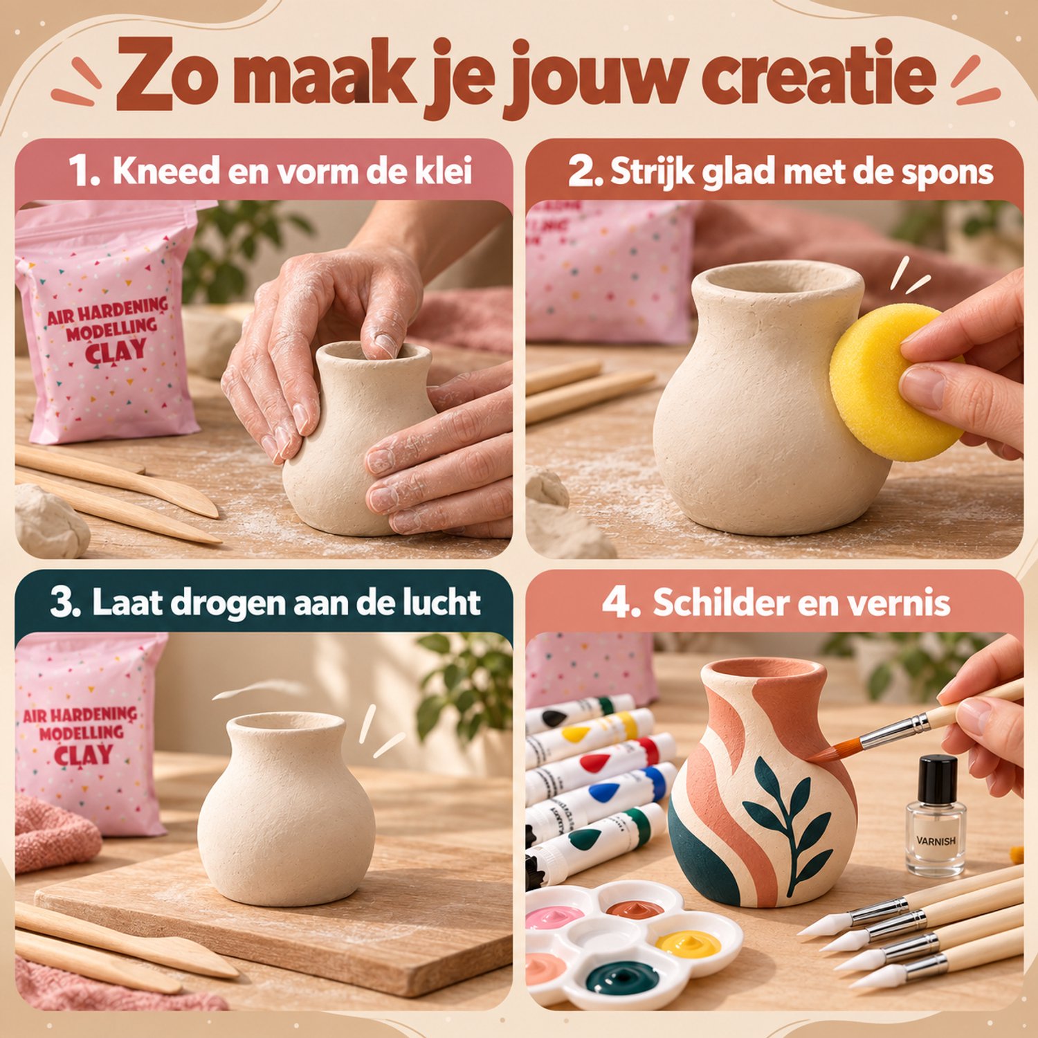 Twenty4seven® Pottenbakken Set - Luchtdrogende Klei 3 x 500 g - Knutselpakket & Knutselen - Kerst &n Sinterklaas Cadeau Kinderen - Boetseerklei Zonder Oven — afbeelding 8