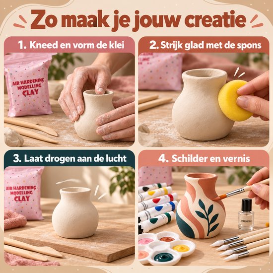 Twenty4seven® Pottenbakken Set - Luchtdrogende Klei 3 x 500 g - Knutselpakket & Knutselen - Kerst &n Sinterklaas Cadeau Kinderen - Boetseerklei Zonder Oven — cadeau in Hobby - foto 8