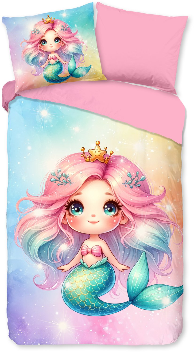 Pure dekbedovertrek zeemeermin prinses - 1 persoons 140x200/220 cm - Roze - Microvezel