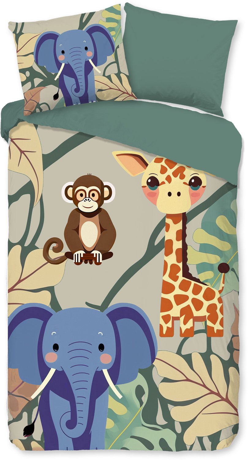 Pure dekbedovertrek grafische jungle dieren - 1 persoons 140x200/220 cm - Multi - Microvezel
