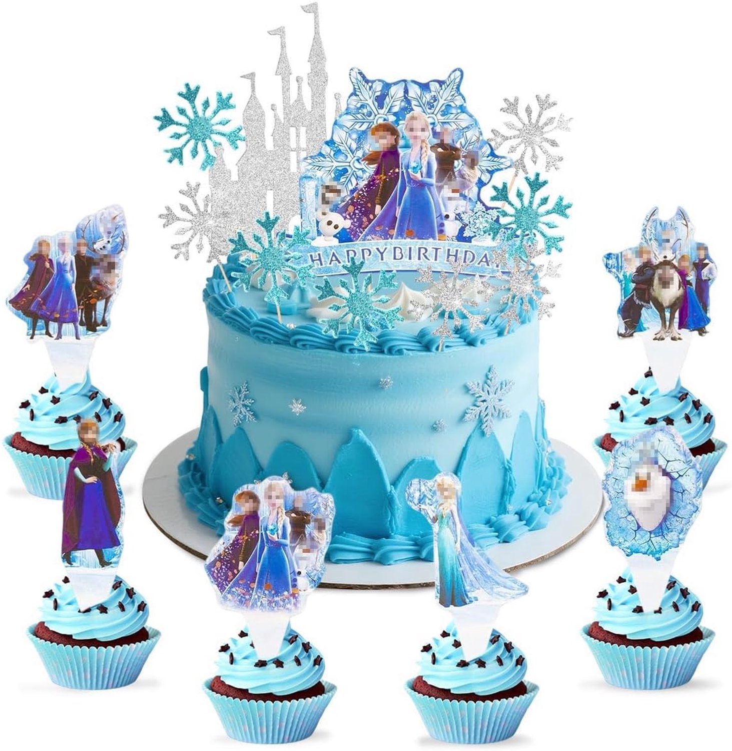 34-delig taartdecoratie verjaardag, prinses, sneeuwvlokjes, cupcake toppers, kinderfeest, thema taartdecoratie